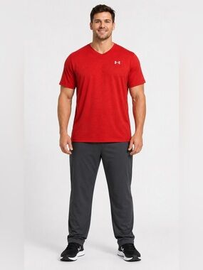 UNDER ARMOUR MENS RED HEAT GEAR V- NECK LOOSE SHORT SLEEVE SHIRT SIZE  2XL